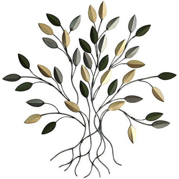 Comfy Hour 16" Tree of Life with Green and Gold Leaves Wall Decor Metal Art