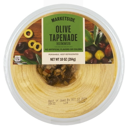 Marketside Gluten-Free Olive Tapenade Hummus 10 oz, Ready to Eat, Resealable Cup, 2Tbsp