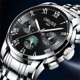 thumbnail image 4 of Relojes para hombre, reloj de cuarzo de negocios con calendario doble resistente al agua y correa de acero macizo, 4 of 4