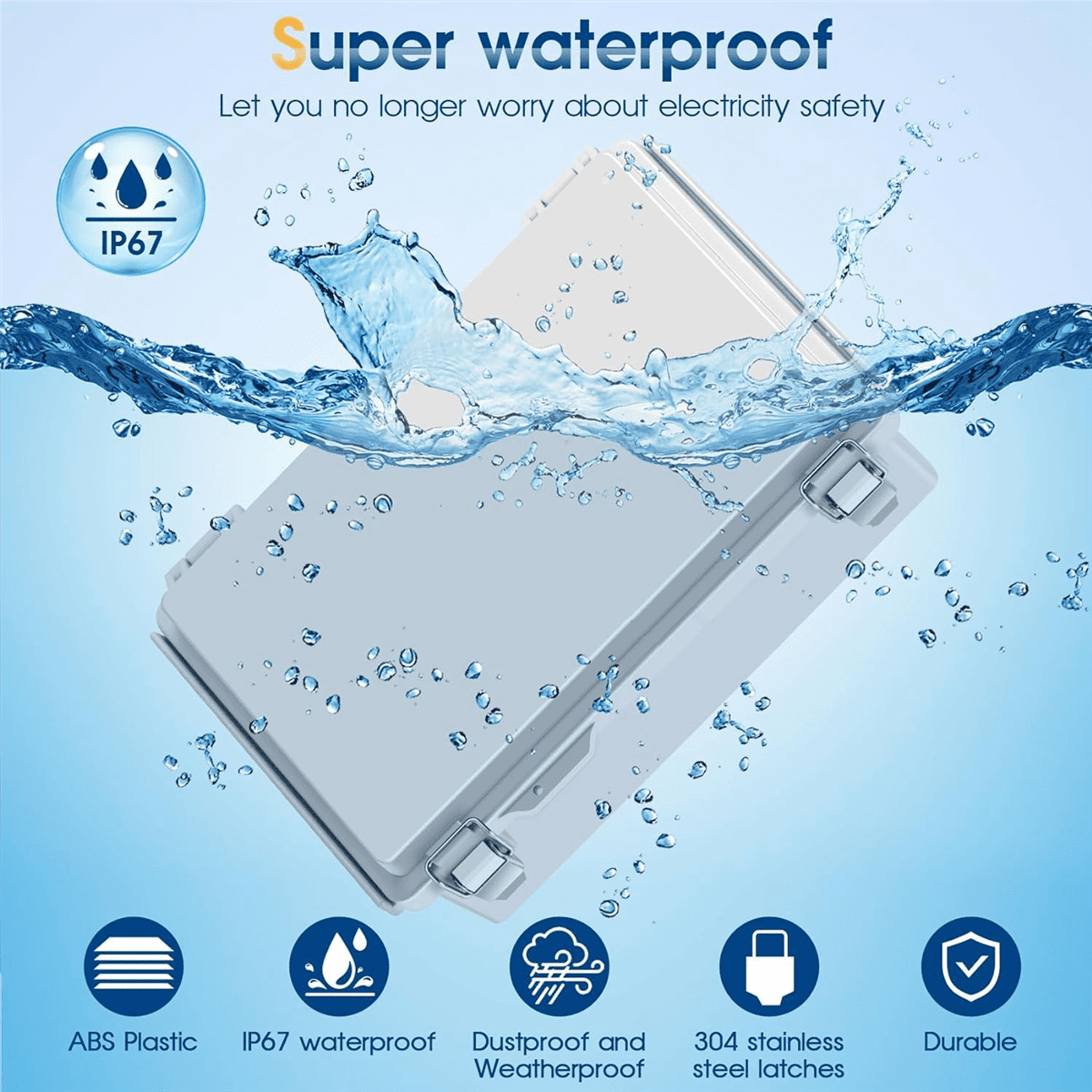 Waterproof Outdoor Project ABS Junction Box IP67 Weatherproof Dustproof Enclosure with Hinged Cover, Mounting Plate