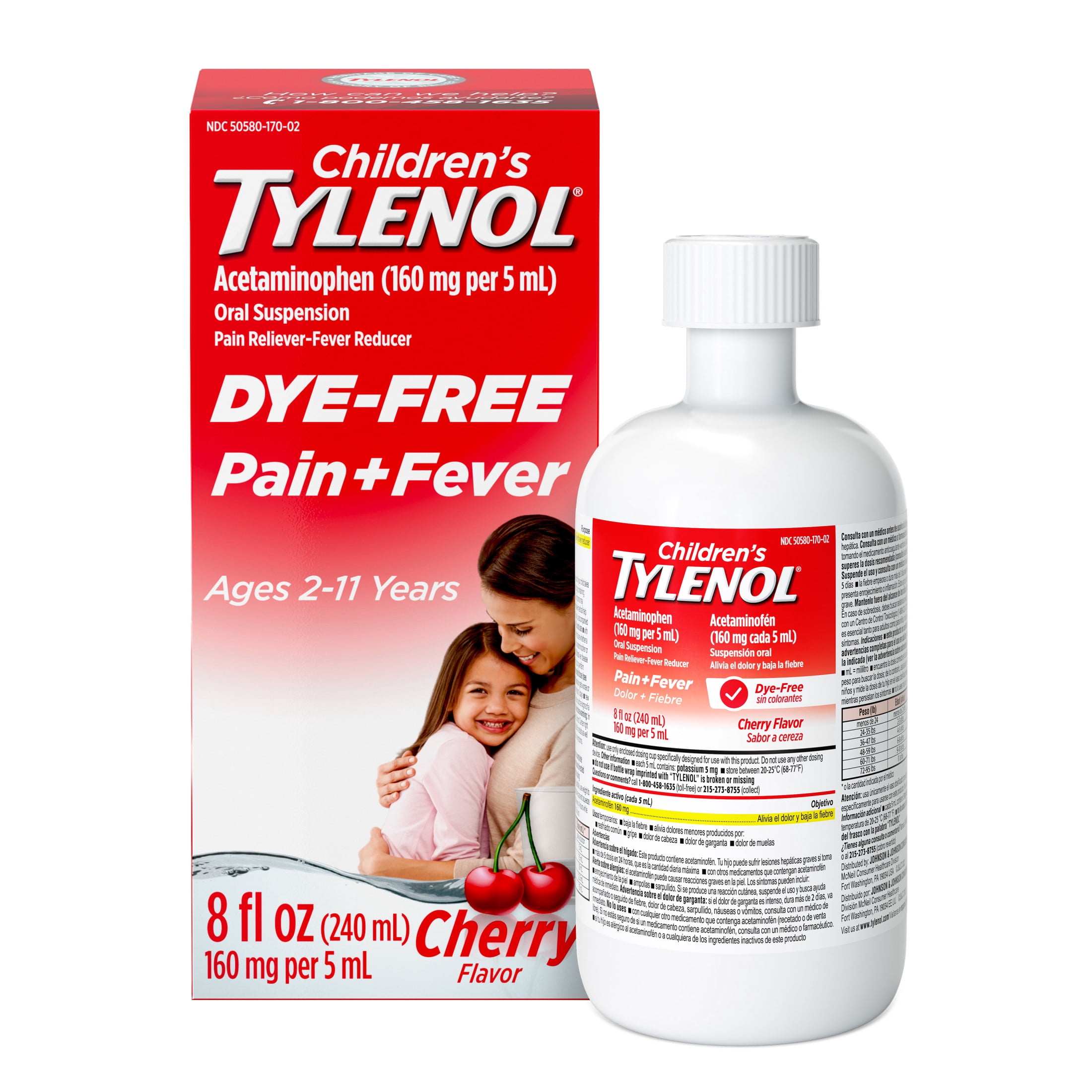 (3 pack) Children’s Tylenol Dye-Free, Oral Suspension, Pain Relief and Fever Reducer, Cherry Flavor 8 Fl oz