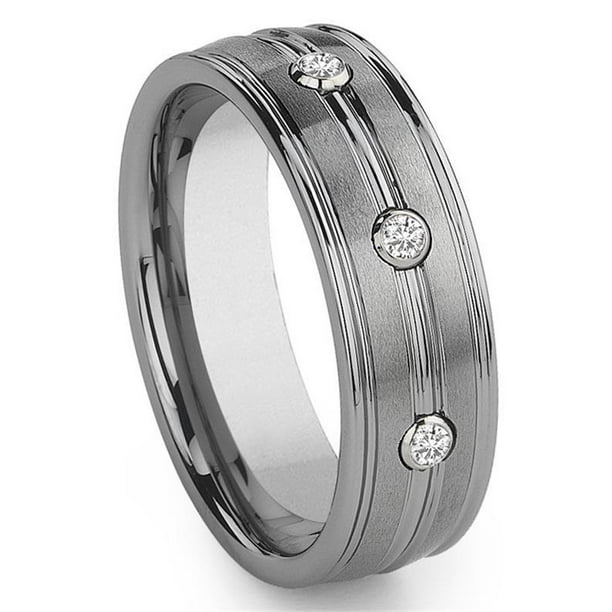 Titanium Kay - Titanium Kay Tungsten Carbide 3 Diamond Comfort Fit Mens ...