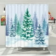 thumbnail image 2 of Rustic Snow Forest Shower Curtain, Snowy Teal Green Countryside Landscape Bathroom Curtain Christmas Pine Tree, Winter Nature Scene Bathroom Decorations with Hooks 72 x 72 Inch, 2 of 6