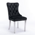 thumbnail image 4 of Modern High-end Tufted Dining Chair Set of 2, Velvet Upholstered Dining Room Chair with Solid Wood Legs and Chrome Nailhead Trim Backrest, Counter Chair for Kitchen, Bedroom, Black & Sliver, 4 of 8
