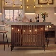 thumbnail image 3 of WAWOKV 3-in-1 Modern Multifunctional Dining Table, Kitchen Island Table with Footrest and Wine Rack, Table & Bar Table with Storage for Dining Room, Kitchen & Home Bar (Brown), 3 of 10
