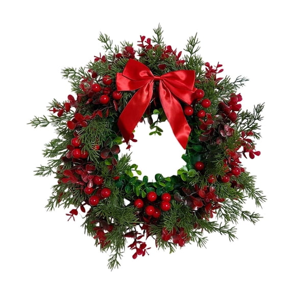 Christmas Wreath with Berries and Bow, Artificial Front Door Garland for Indoor Outdoor Holiday Decor
