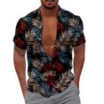 thumbnail image 1 of Camisas Para Hombre Manga Larga Regular Fit Camisa de manga corta creativa suelta informal con estampado digital 3d de flores y hierba de moda de verano (Brown, 3XL), 1 of 5