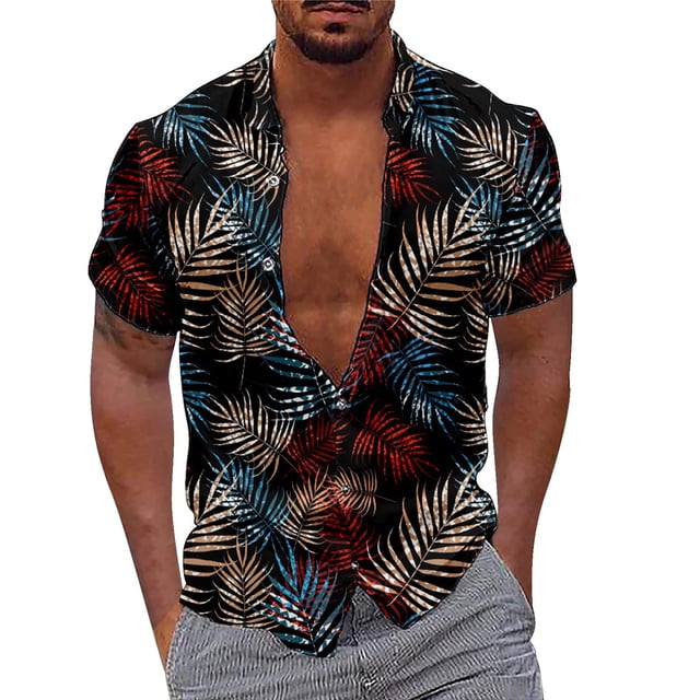 Camisas Para Hombre Manga Larga Regular Fit Camisa de manga corta creativa suelta informal con estampado digital 3d de flores y hierba de moda de verano (Brown, 3XL)