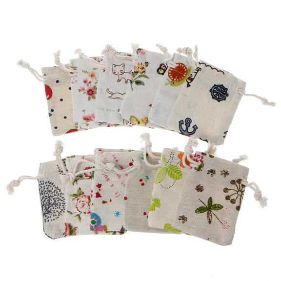 Flower Muslin Bags 2.8x3.5 in Cotton Drawstring Jewelry Pouch Bags for Party