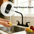 thumbnail image 4 of RV Kitchen Sink Faucet, 2 Handle Camper Kitchen Faucet, High Arc 360° Swivel Hot & Cold Faucet Fits 8 inch 2 or 3 Hole Sinks Non-Metallic Faucet for Camper, Laundry, Bar & RV Sinks, Matte Black, 4 of 8