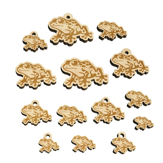 Spotted Poison Dart Frog Wood Mini Charms Shapes DIY Craft Jewelry - With Hole - Various Sizes (16pcs)