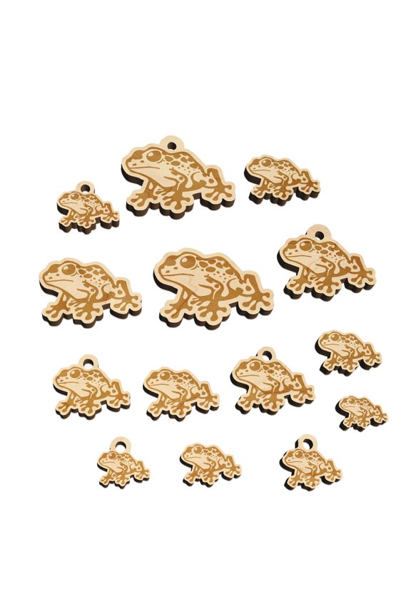 Spotted Poison Dart Frog Wood Mini Charms Shapes DIY Craft Jewelry - No Hole - 18mm (17pcs)
