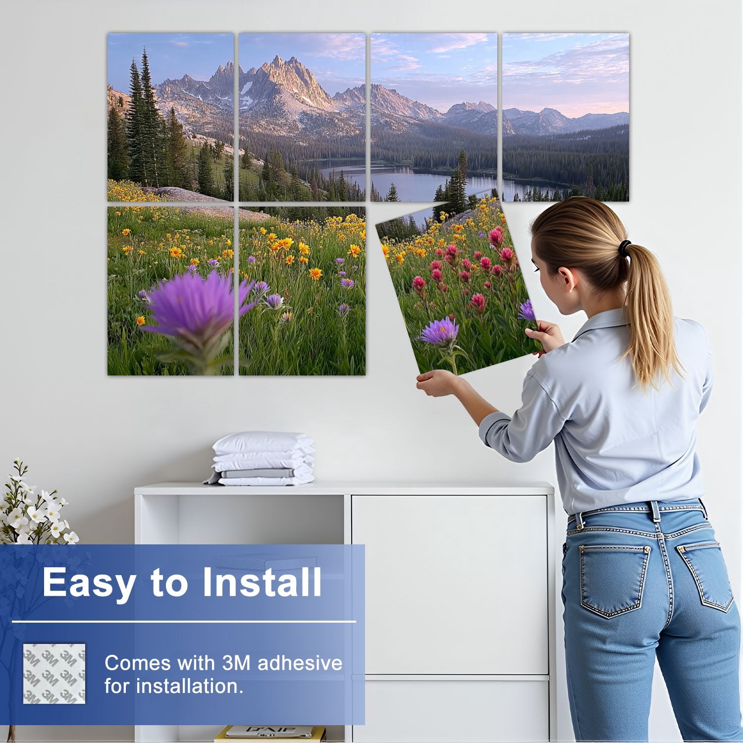 8 Pack Art Acoustic Panels Sound Absorbing Sawtooth Mountains Idaho Decorative Soundproof Wall Panels Self Adhesive for Nursery Game Room Bedroom 48"x32"