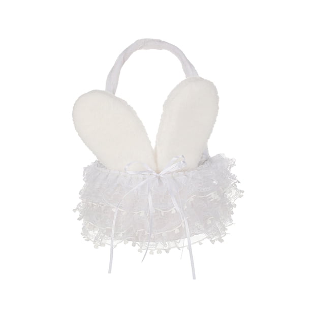 Cesta con Orejas de conejo de Pascua, cesta de flores de boda, cesta decorativa de flores de conejo, cesta de almacenamiento para eventos, decoración Encaje Blanco BLESIY Cesta de boda