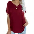 thumbnail image 2 of Annhoo Short Sleeve Shirts for Women Casual Loose V Neck Dressy Tops Basic Solid Color Vacation Blouses Tees, 2 of 9