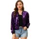 thumbnail image 1 of Chaqueta De Bombardero De Lentejuelas Con Cremallera Y Manga Larga Recortada Con Purpurina Para Mujer Púrpura L, 1 of 6
