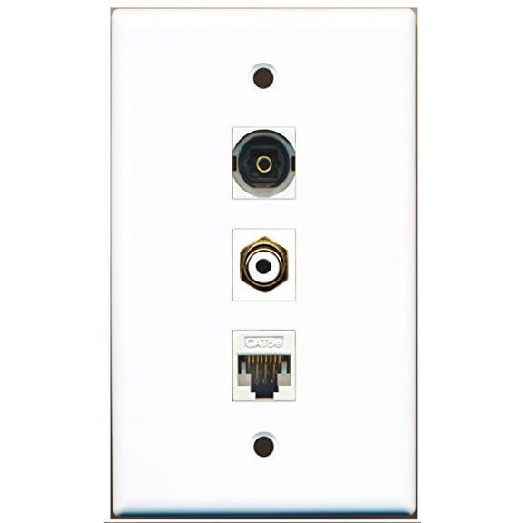 RiteAV - 1 Port RCA White and 1 Port Toslink and 1 Port Cat5e Ethernet White Wall Plate