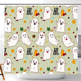 thumbnail image 1 of Whimsical Friendly Ghosts Shower Curtain - Festive Halloween Decor with Stars & Holly - Green, 1 of 5