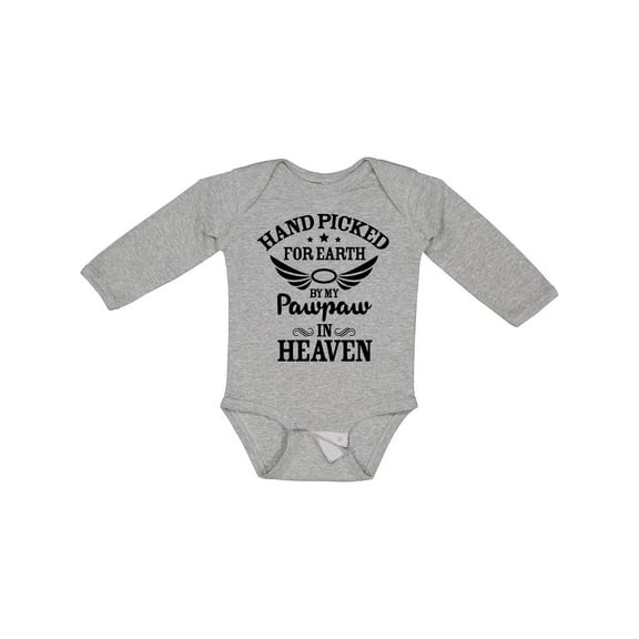Inktastic Handpicked for Earth by My Pawpaw in Heaven with Angel Wings Boys or Girls Long Sleeve Baby Bodysuit