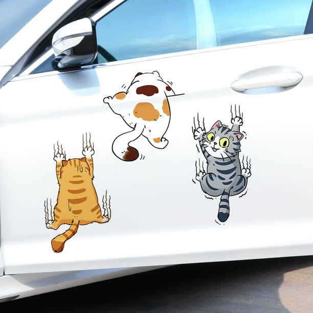 Calcomanía de vinilo para auto, cubierta para rasguños de tres gatos Calcomanía divertida para parachoques para automóvil, camión, motocicleta, pared, ventana (mediano)