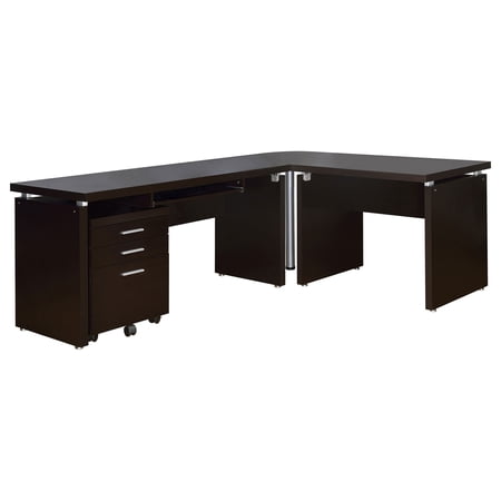 Niti 2 Piece Home Office L Desk with File Cabinet, Keyboard Tray Dark Brown