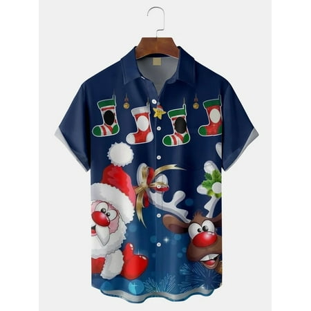 

MLFU Mens Kids Christmas Series Button Down Short Sleeve Shirt Regular Fit Chest Pocket Shirt Front-Pocket Clothes Sizes Kids-Adult Unisex