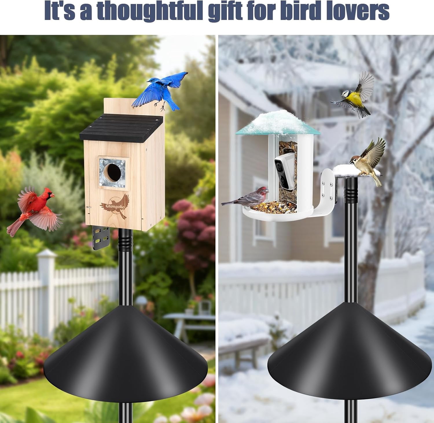 Gtongoko Smart Bird Feeder Pole 1-Inch Dia 79 Inch Bluebird House Pole for Outdoors Weather Station Heavy Duty Metal Mounting Kit Adjustable Bird Feeder Stand Black