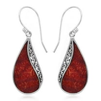 Coral Vintage Earrings for Women in 925 Sterling Silver - Dangling Drop Earrings Handmade Birthstone Boho Jewelry Birthday Christmas Gifts