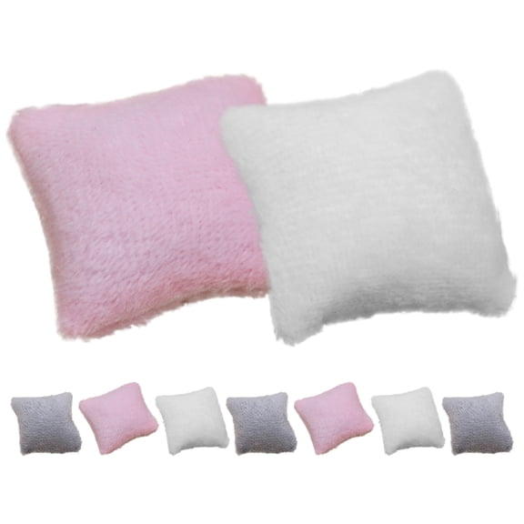 LEORX Miniature Dollhouse Throw Pillow Plush Pink Decorative Fur Pillows 9Pcs