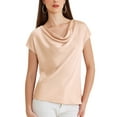 thumbnail image 1 of Blusa casual elegante de satén INSPIRE CHIC para mujer con cuello de cowl y mangas cortas en color rosa, 1 of 6
