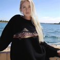thumbnail image 6 of Women Contrast Fish Sweater Long Sleeve Crew Neck Ribbed Knit Pullover Sweaters Fall Casual Tops Black S, 6 of 7