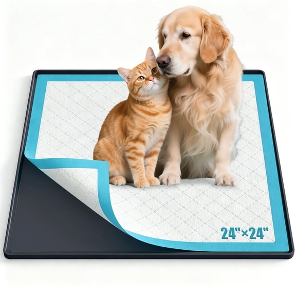 Pee Pad Tray Holder for Dogs,Non-Slip Silicone Dog Puppy Pad Holder,24 x 24 Square Puppy Potty Training Pads,No Spill Raised Lip High Edge,Portable, Leak-Proof Mat Trays for Indoor Floor Protection