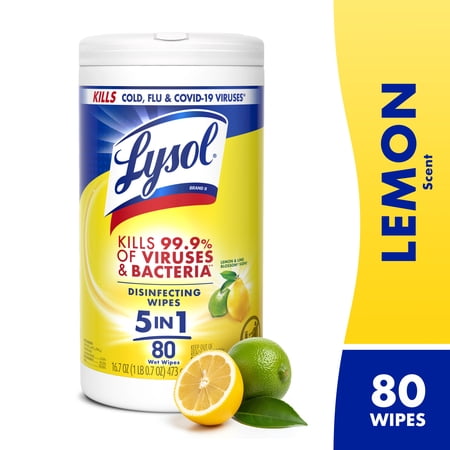 (6 PACK) LYSOL® DISINFECTANT WIPES, MULTI-SURFACE ANTIBACTERIAL CLEANING WIPES, LEMON AND LIME BLOSSOM, 80 COUNT