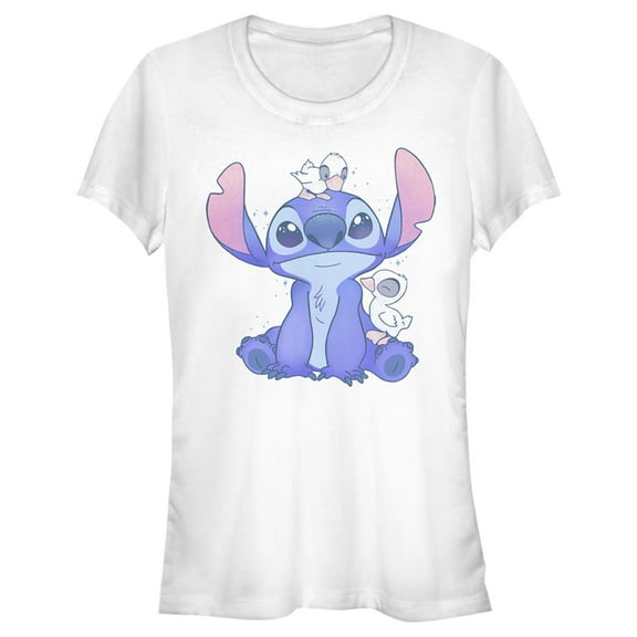 Junior's Lilo & Stitch Hanging with Ducks Graphic Tee White 2X Large