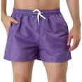 thumbnail image 1 of Pantalones cortos de natación con forro de malde color sólido con cintucon cordón pahombre Púrpu30, 1 of 6