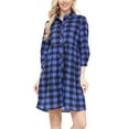 thumbnail image 1 of Doublju Womens Roll Up 34 Sleeve Plaid Flared Shirt Dress With 2 Side Pockets, 1 of 4