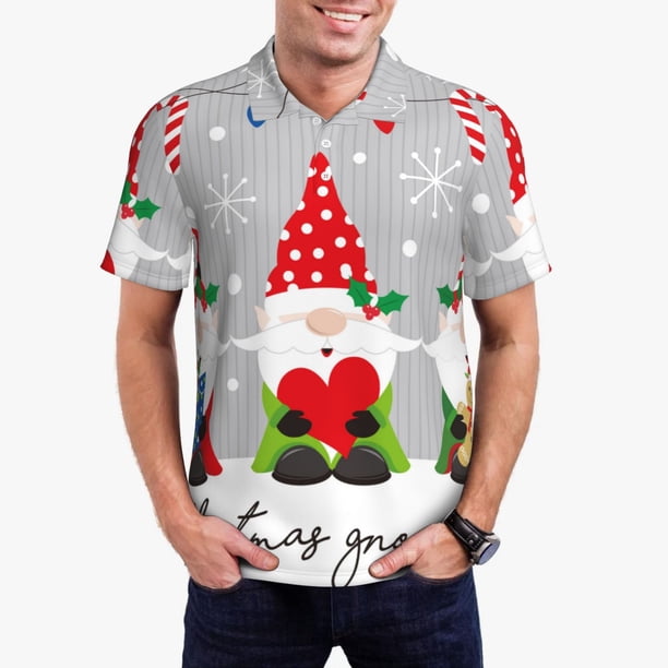 Fotbe Merry Christmas Gnome1 Camiseta Polo de Golf para Hombre con Estampado – Camisa Deportiva Transpirable con Cuello Abotonado-Large