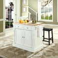 thumbnail image 3 of HomeStock Baroque Brilliance Kitchen Island with Butcher Block Top and 24" Upholstered Saddle Stools, White - Kitchen Island, 2 Counter Height Bar Stools, 23 x 48.25 x 36 inches, 3 of 8