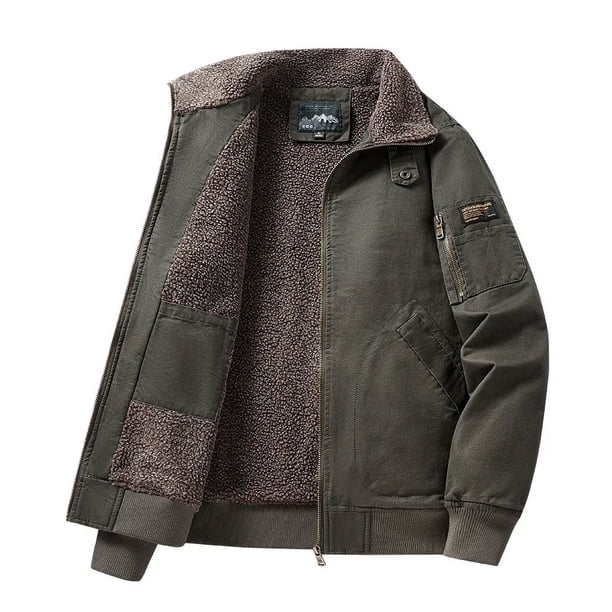 Chaqueta de solapa de algodón puro para otoño e invierno, cuello de piel de cordero, abrigo informal de terciopelo para hombre, chaqueta de bombardero Jack para hombre