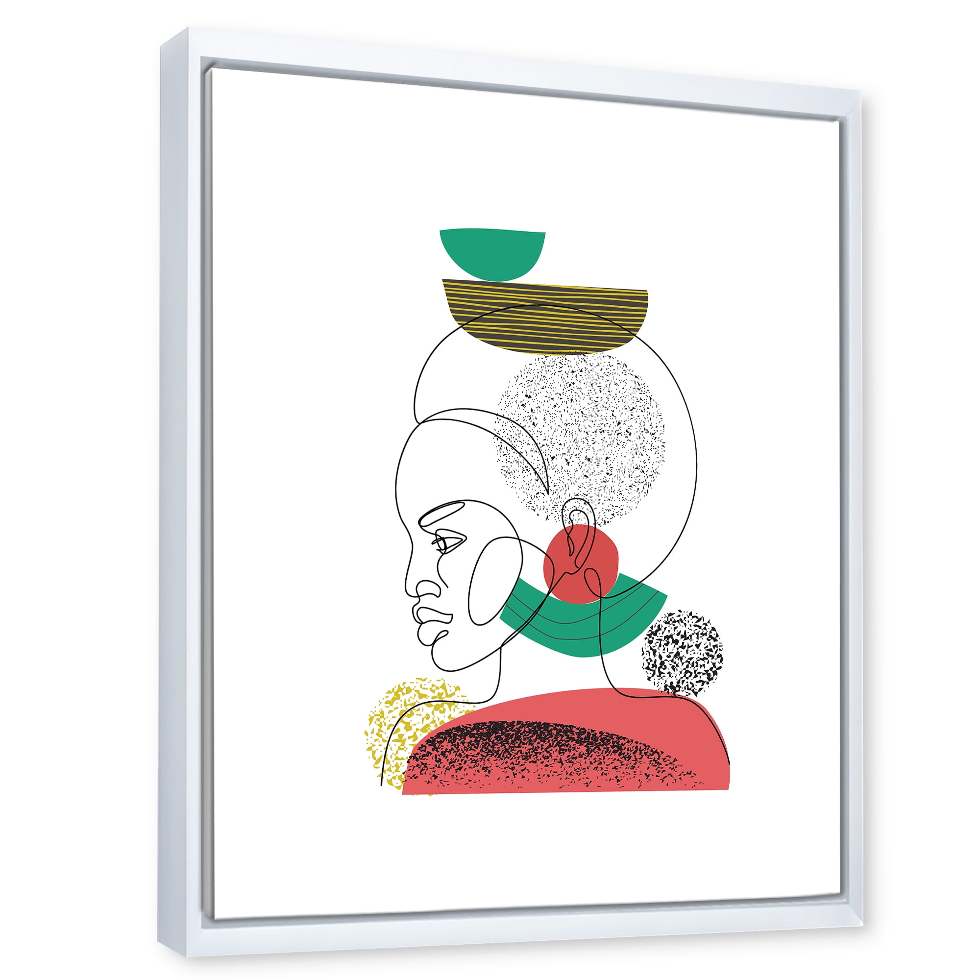 Designart 'One Line Portrait of Afro American Women VI' Modern Framed Canvas Wall Art Print