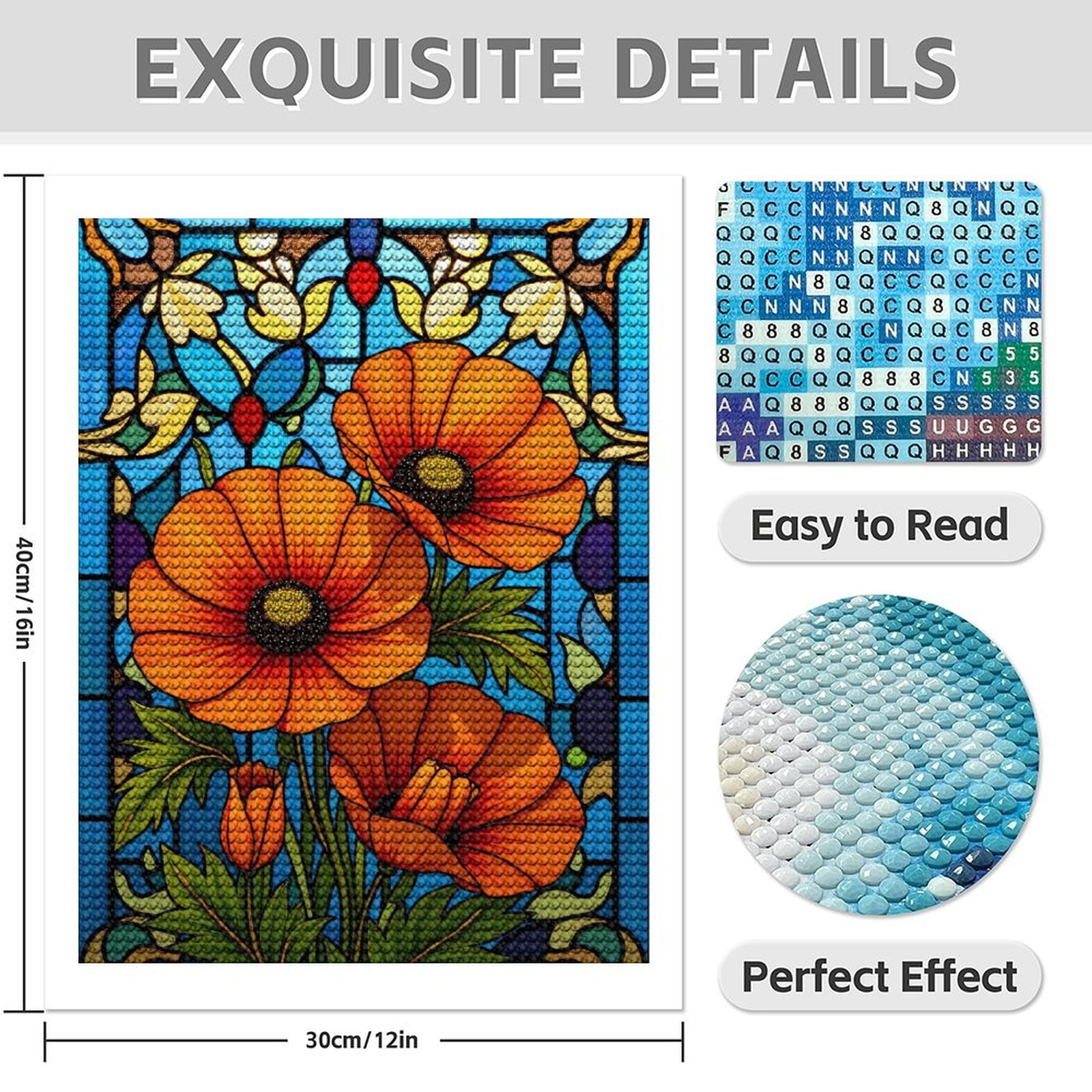 Diamond Art Kit for Adults, Stained Glass Floral Vibrant Window Diamond Painting for Adults Beginners, DIY Diamond Art Painting Kits, 5D Diamond Painting Crafts for Home Decor 12x16 Frameless
