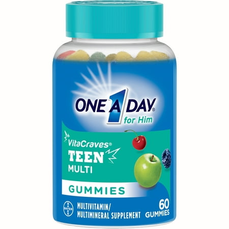 One A Day VitaCraves Teen For Him Multivitamin Gummies Supplement with Vitamins A, C, E, B3, B6, B12, Calcium, and Vitamin D, 60