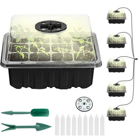 

Seed Starter Kits with Dome GIUGT Seed Starter Tray with Adjustable Grow Light and Vents 60 Cells & 32 Auxiliary Tools 5Pcs Germination Kit for Seed Growing Seedling Starting Cloning Plant Black