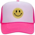 thumbnail image 1 of Sombrero de camionero con parte trasera de malla de espuma de corona alta de neón con estampado de lentejuelas y cara sonriente a la moda, para hombres y mujeres Rojo Verde, 1 of 5