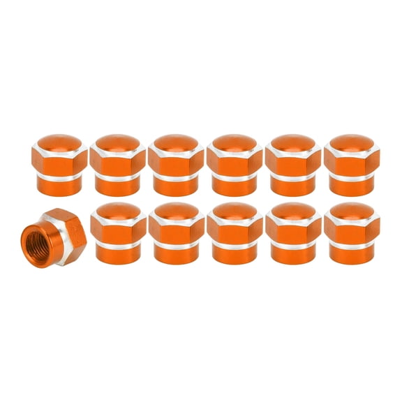 Unique Bargains 12 Pcs Tire Valve Stem Caps 14x13.37MM Car Wheel Valve Cap Universal for Car Bike Aluminum Alloy Orange