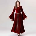 thumbnail image 4 of Pisexur Robes pour Femmes Mode Cosplay Robe d'Halloween Couleur Unie Ample à Manches Longues Robe Corset Col Rond Robe de Cocktail Robe de Fête Robe Maxi Plissée Robe Médiévale Renaissance, 4 of 9