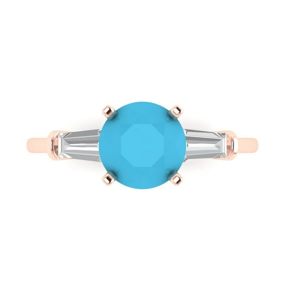 Clara Pucci 14K Rose Gold 2ct Turquoise Three-Stone Ring for Women