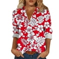 thumbnail image 3 of Pxxlle Womens Button Down Shirt Fashion Hawaiian Tropical Graphic Shirt Plus Size 3/4 Sleeve Beach Vacation Tops Red XL, 3 of 7