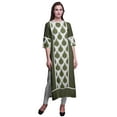 thumbnail image 1 of Bimba Robe Longue Droite à Panneaux Floraux Verts Olive pour Femmes, Robe de Kurti Imprimée, Haut Indien, Très Grand, 1 of 5