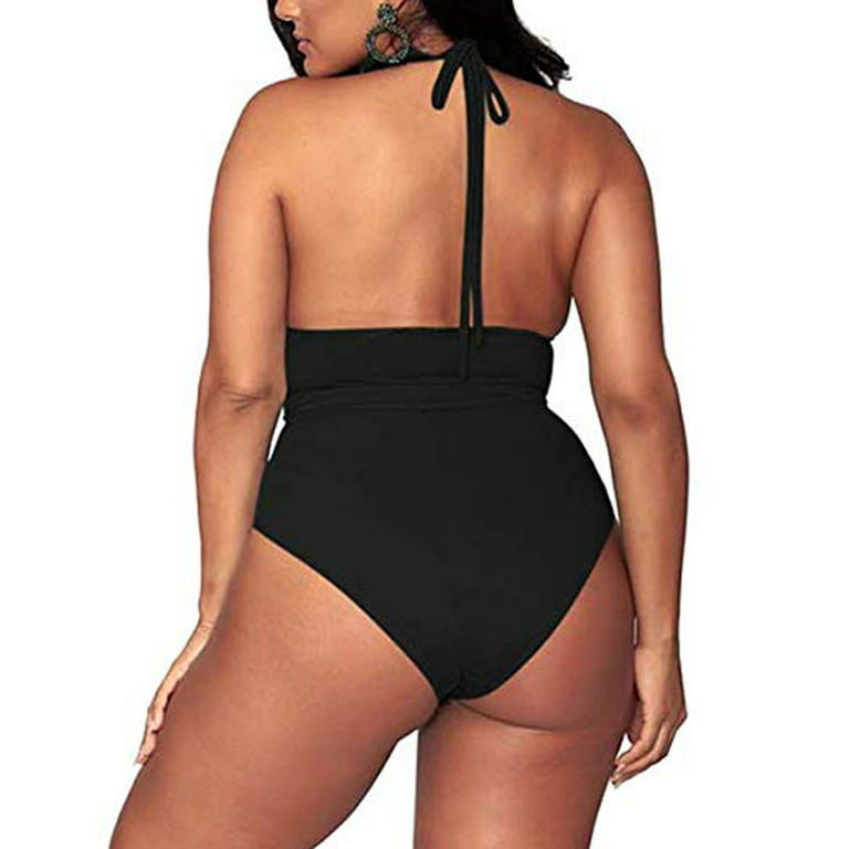Women'S Plus Size High Waisted Tummy Control Swimwear Swimsuit Full  Coverage Womens Plus Size Swimsuits Black XXXXL